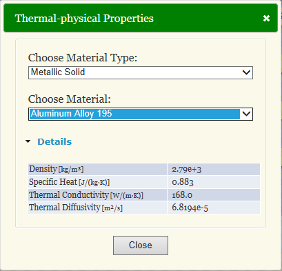Thermal-physical database for solid material