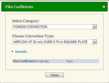 Database for sample film coefficients