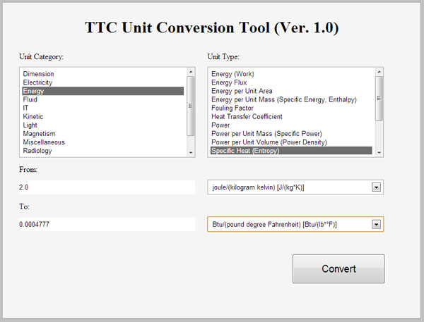 TTC Unit Conversion Tool